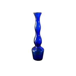 Vintage Cobalt Blue Glass Bud Vases - Wavy / Curvy Shape
